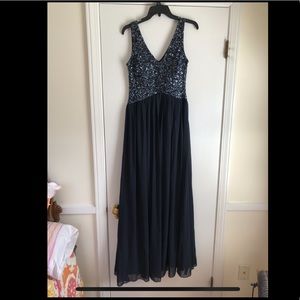 Aidan Mattox prom dress in navy with beading